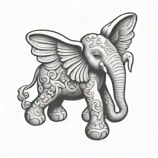 toy elephant with angel wings tattoo design idea