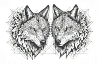 two wolf's head one of them angry with big teehts tattoo design idea