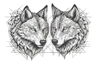 two wolf's head one of them angry with big teehts tattoo design idea