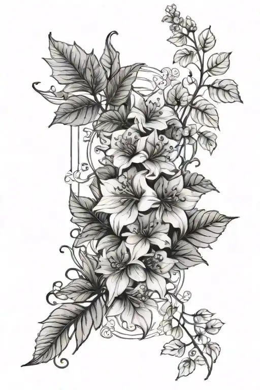 azelea and ivy realistic black and grey tattoo design idea