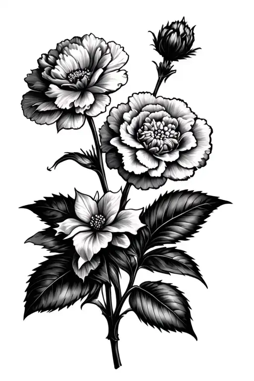 1 carnation flower 1 Alaina clematis flower 1 poinsettia flower tattoo design idea