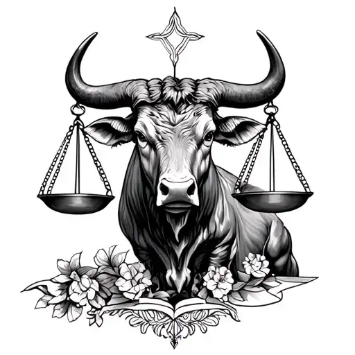 libra scales and taurus bull tattoo design idea