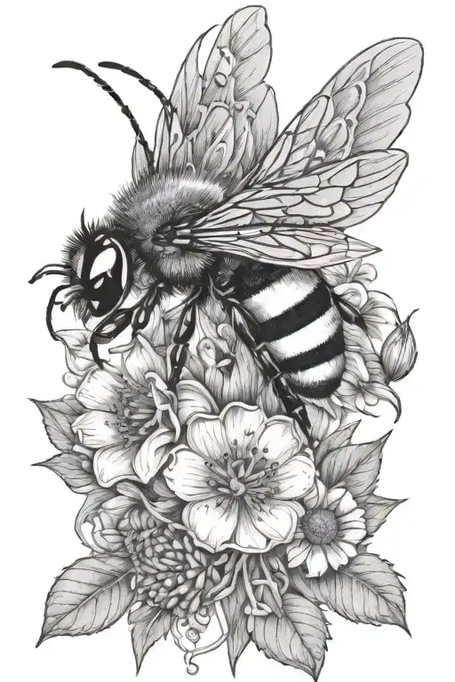 fine line flowers bees lady bird tattoo design idea