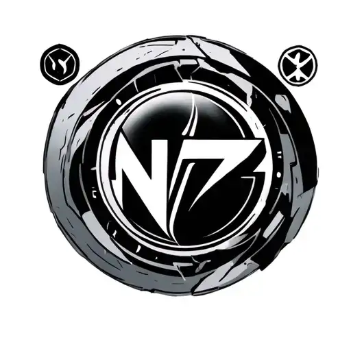 "Design of a tattoo composition featuring the Mass Effect N7 logo at the center. Surrounding it are three alignment symb tattoo design idea