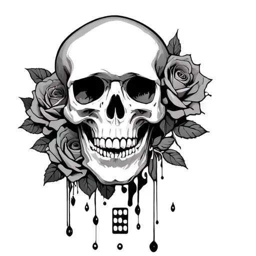 skull roses dying and time peace's with dominos falling against each other tattoo design idea