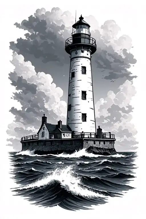 sea, lighthouse, seaman tattoo design idea