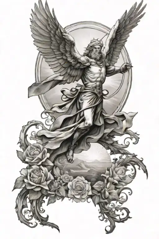 dove flying in ray of sunshine, and saint Christopher  tattoo design idea