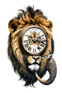 lion and clock tattoo design idea