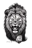 lion and clock tattoo design idea