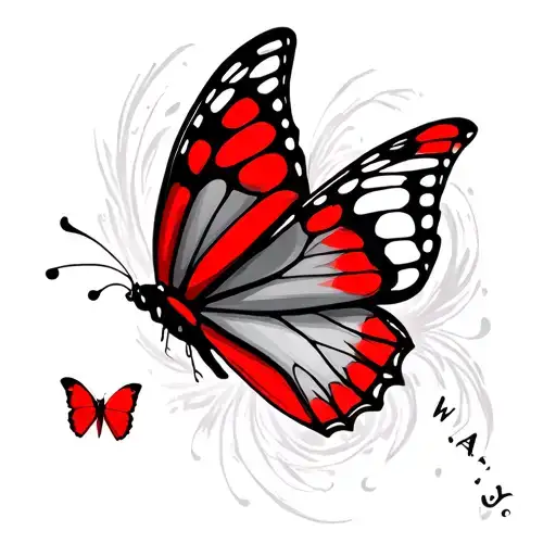 red butterfly trail, W.A.Y.S ( in black ) & one colorful butterfly  tattoo design idea