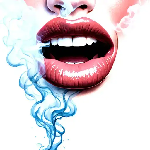 smoke coming out of women lips that forms laugh now cry later logo tattoo design idea