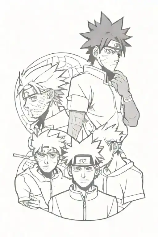 Naruto Uzumaki and Sasuke Uchiha, Kakashi Hatake, Minato Namikaze, Shikamaru Naara tattoo design idea