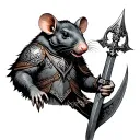 rat wearing a great helm and wielding a claymore tattoo design idea