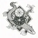 snake, koi fish and a dalis clock tattoo design idea