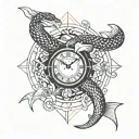 snake, koi fish and a dalis clock tattoo design idea
