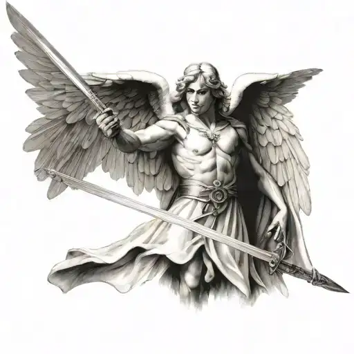 guardian angel holding a sword tattoo design idea