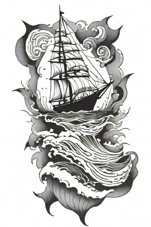 boat sailing towards tattoo design idea