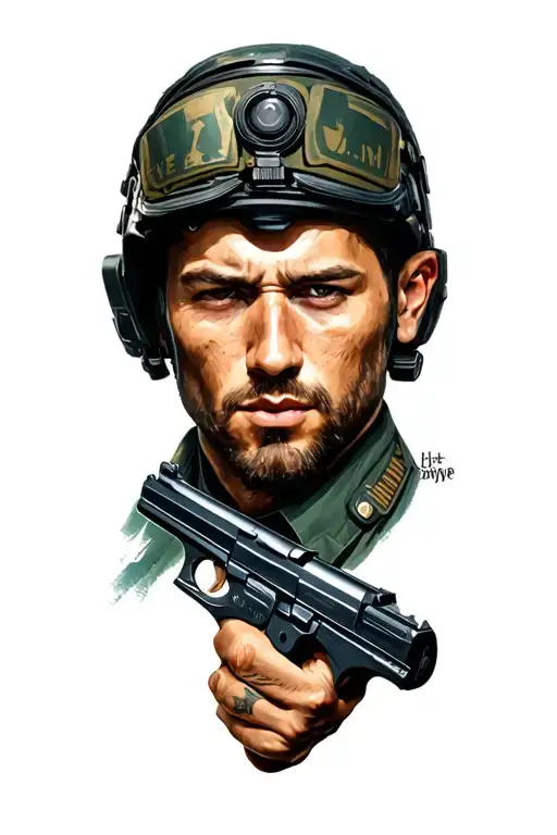 speacial force agent with a gun tattoo design idea