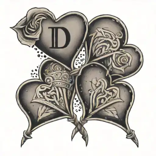 A set of four matching heart tattoos, each personalized with the initials of one of your daughters and adorned with subtle military details to honor your service as a soldier. tattoo design idea