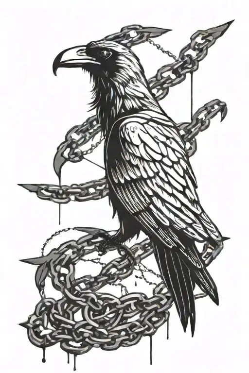 black raven with chains on its wings and being in the Delta symbol (in one place the symbol is destroyed and does not cl tattoo design idea