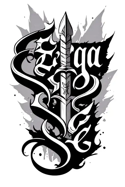 "Vertical tattoo of the words 'Erga Se' for the forearm, written in dagger-style letters inspired by the Solo Leveling  tattoo design idea