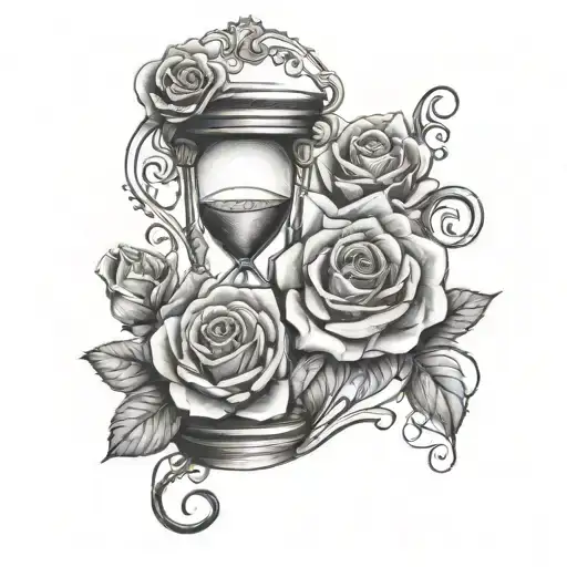 hour glass, roses,Adriana tattoo design idea