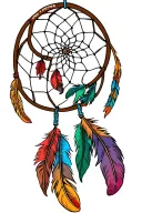 Stacked Names Cynn Andi Peter in a circle to be used in a Dream Catcher with 3 color feathers tattoo design idea