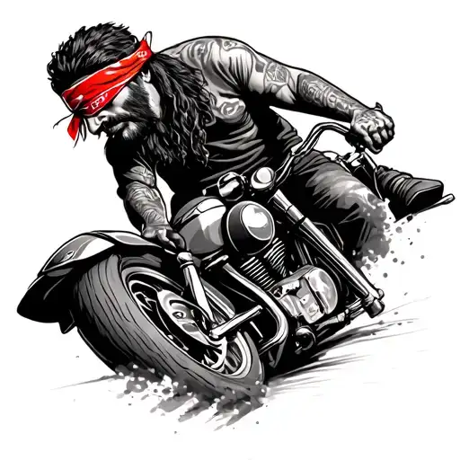 gypsy man with red bandana in head, in motorcycle riding tattoo design idea