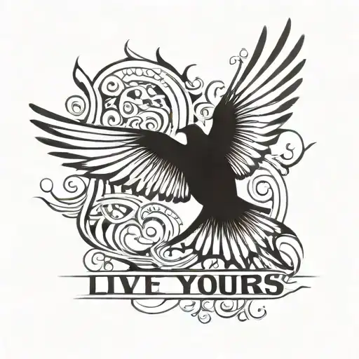 live yours text with Swallow bird rising tattoo design idea