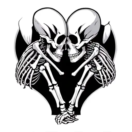 two headless skeletons holding hands tattoo design idea
