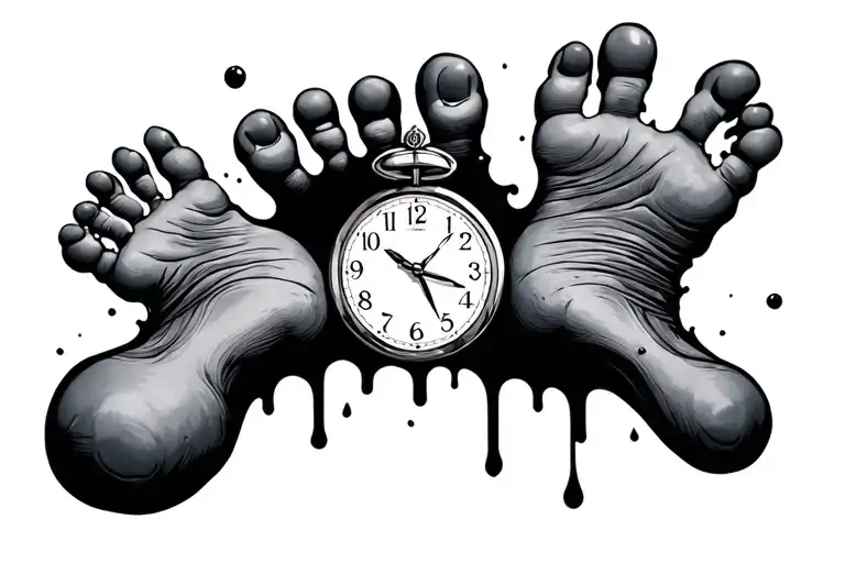 baby foot print in clock melting away tattoo design idea