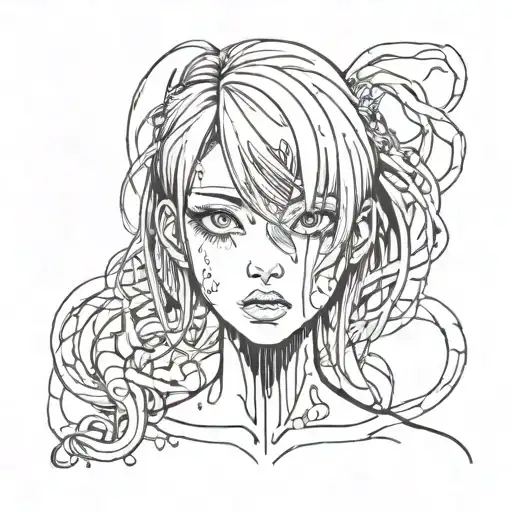 Black And White Anime Girl Character with gore  Junji Ito Style  tattoo design idea