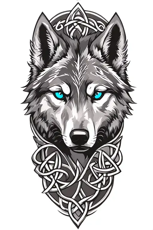 wolf with blue eyes on armor tattoo design featuring Celtic trinity knot  tattoo design idea