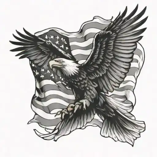 Us flag and eagle soaring tattoo design idea