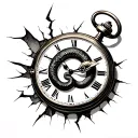 elegant retro pocket watch broken with a crack, with a snake coming out from inside. tattoo design idea