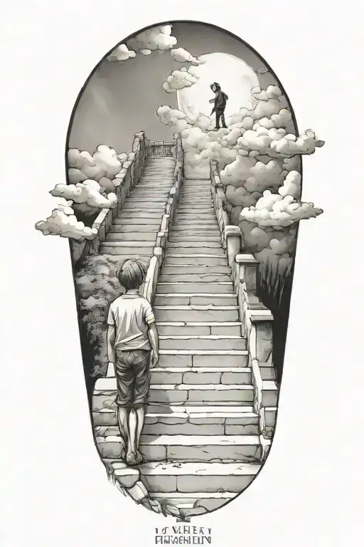 stairs to heaven with little boy tattoo design idea