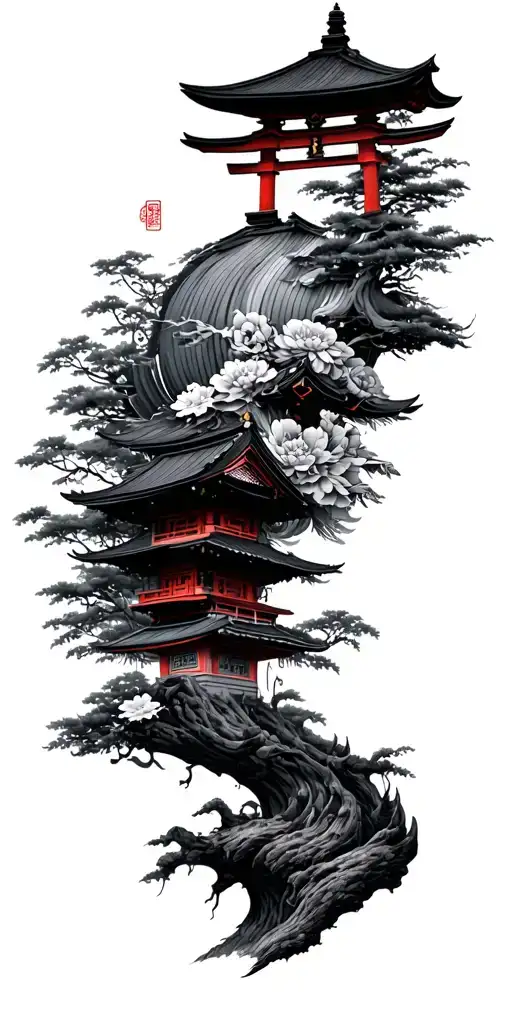 Japanese shrine tattoo design idea