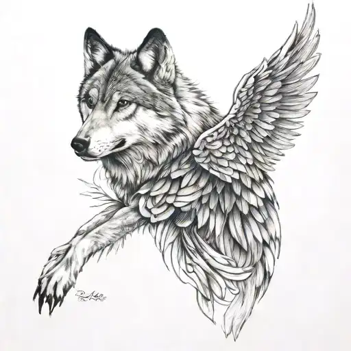 wolf witg wings tattoo design idea