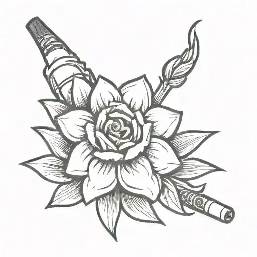 flower with cigarette in Blackout tattoo design idea