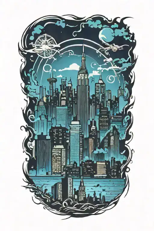 nyc skyline gotham city inspired tattoo design idea