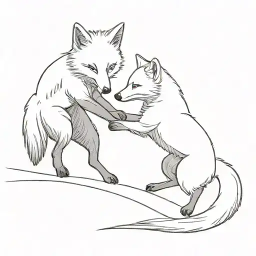 one black fox and one white fox playing tug of war tattoo design idea