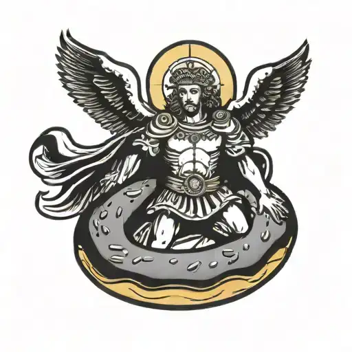 traditional st Michael standing on a doughnut  tattoo design idea