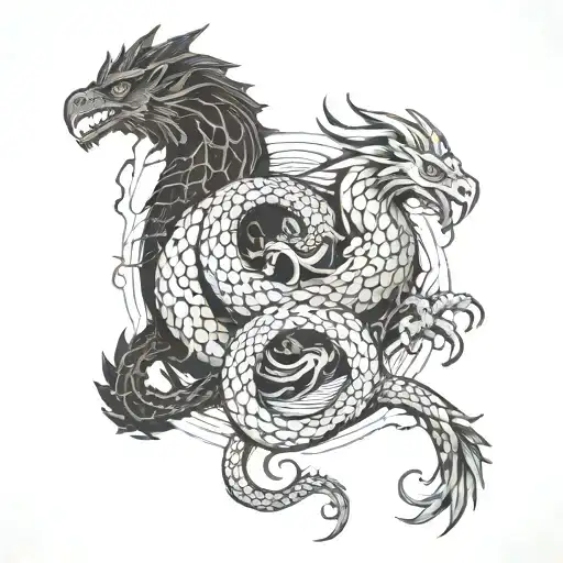 sea serpent and a Gryphon engaged tattoo design idea
