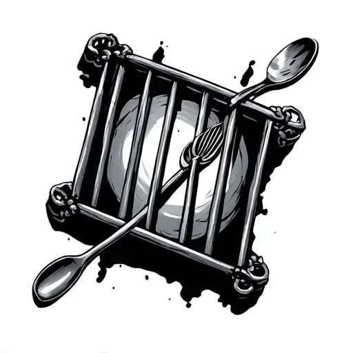 spoon in jail cell with bars tattoo design idea
