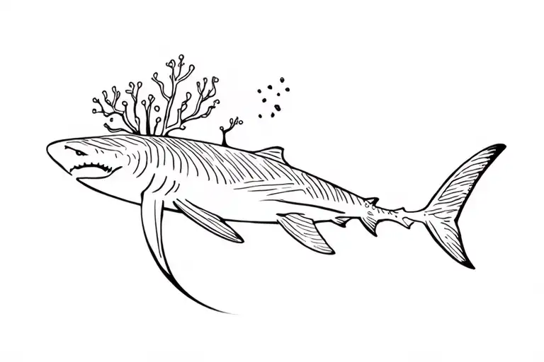 minimalist reef shark and a coral reef scene tattoo design idea