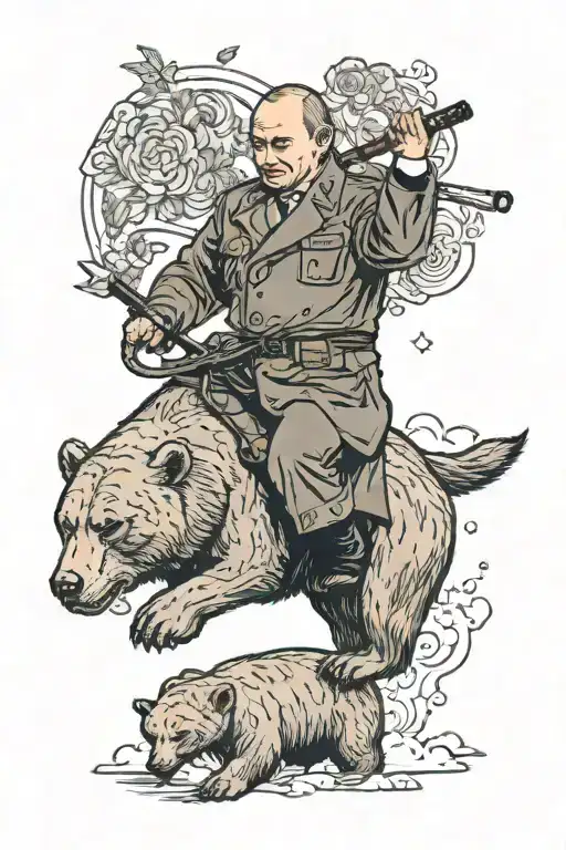 putin riding a bear holding a cigarette and a cocacola zero tattoo design idea