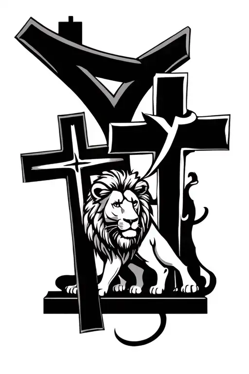 Christian Three crosses with Lion tattoo design idea