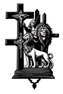 Christian Three crosses with Lion tattoo design idea