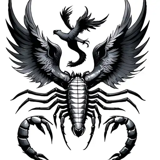 wolf +phoenix+scorpion tattoo design idea