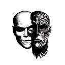 two face mask tattoo design idea